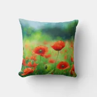 Colorful Field with Poppies Throw Pillow