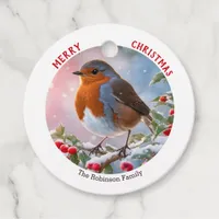 Nostalgic Red Robin Winter Watercolor Christmas Favor Tags