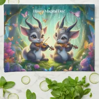 Cute Saolas Playing Violas in a Magical Forest Kitchen Towel