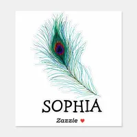 Turquoise and Purple Peacock Feather Name Label