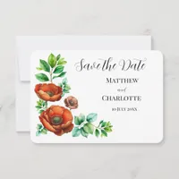 Sublime Watercolor Red Poppies in Vintage Style Save The Date