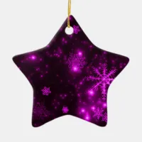 Snowflakes with Purple Background Ceramic Ornament