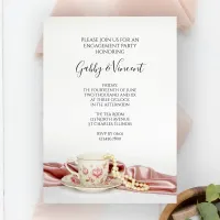 Pink Floral Tea Cup and Pearls Engagement Party Invitation