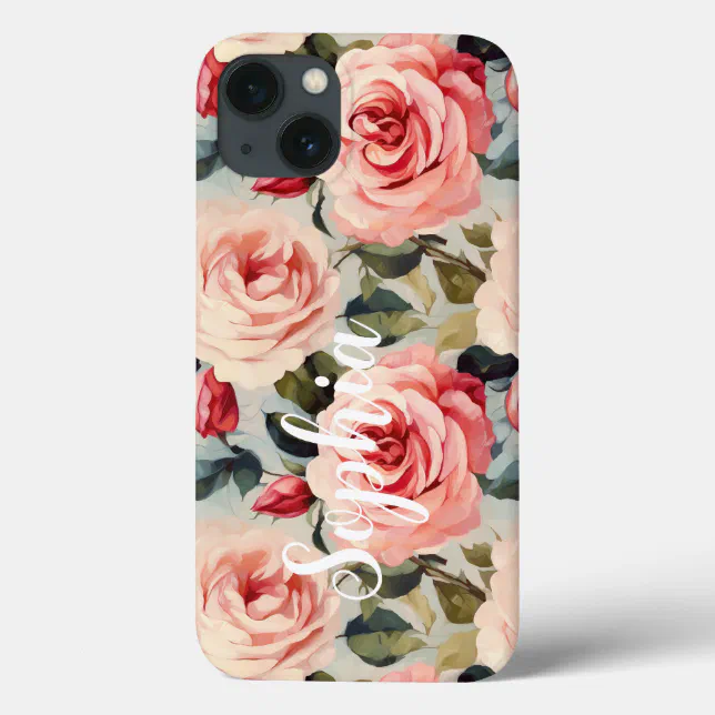 Pink And Red Roses Floral Pattern iPhone 13 Case