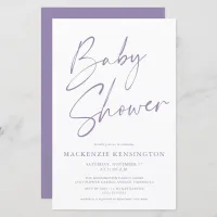 Budget Purple Lavender Simple Script Baby Shower