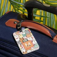 Watercolor Cute Cats Name On Monogram Travel  Luggage Tag