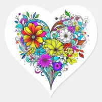 Floral Heart Pretty Colorful Heart Sticker