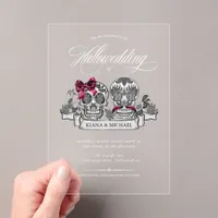 Skulls Gothic Hallowedding Burgundy ID866 Acrylic Invitations