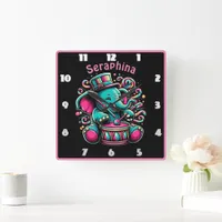 Cheerful elephant drumming at circus square wall clock