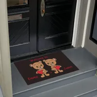 Cute baby bear with hearts doormat