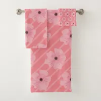 Pink Flowers And Stripes Bath Towel Set