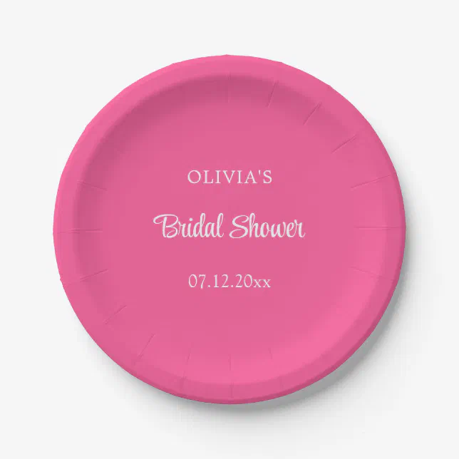 Hot Pink Bridal Shower Paper Plates