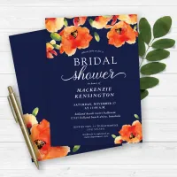 Navy Blue Orange Golden Poppy Bridal Shower Invitation