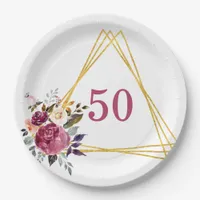 50th Boho Floral Geometric Paper Plates