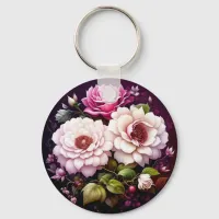 Pink Roses Floral Personalized Keychain