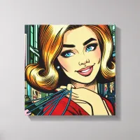 Retro Lady with Shopping Bags Mid Century Canvas Print