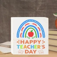 Happy Teachers Day Rainbow & Apple Wooden Box Sign