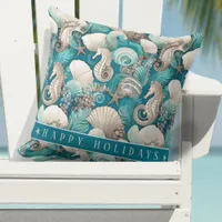 Coastal Christmas Bold Seahorse Pattern#4 ID1009 Throw Pillow