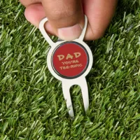 Dad You're Tee-Rific Golf Pun Red And Gold Divot Tool