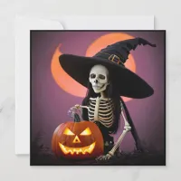 Thumbnail for Skeleton Witch with Pumpkin Halloween Party Invitation