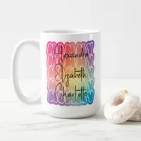 Modern Mommy Pattern Colorful Mom Kid's Names  Coffee Mug