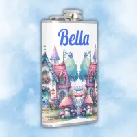 Pink & Blue Fairy Cottage Core Monogram on White | Flask