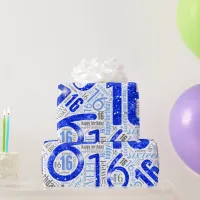 Sweet Sixteen Sparkle Word Cloud Blue White ID265 Wrapping Paper