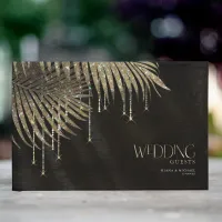 Jewel Palm Leaf Wedding Gold ID830 Guest Book