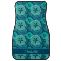 Pretty Ocean Blue and Aqua Seashells Patterned Car Floor Mat