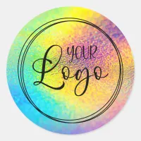 Vivid Iridescent Holographic Foil Logo Classic Round Sticker