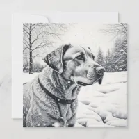 Black and White Dog AI Sketch Winter Scene