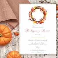 Rustic Fall Wreath Thanksgiving Dinner Invitation