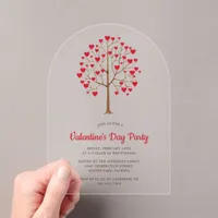 Watercolor Red Heart Tree Valentine's Day Party Acrylic Invitations