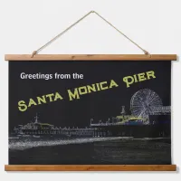 Pitch Black Neon Santa Monica Pier Your Text Hanging Tapestry