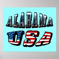 Alabama Picture and USA Flag Font Poster