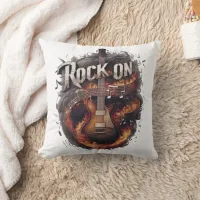 A fiery guitar rocking through the night throw pillow