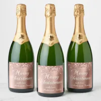 Glittery Rose Gold Foil Merry Christmas Sparkling Wine Label