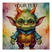 Cute colorful funny little goblin  poster