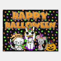 Happy Halloween Unicorn, Cat and Mouse Sign
