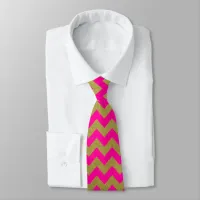 Hot Pink and Gold Chevron Pattern Neck Tie