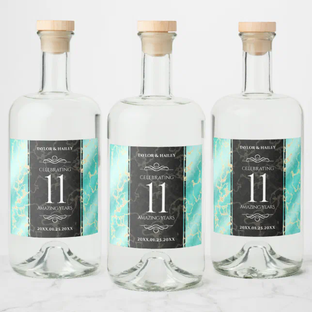 Elegant 11th Turquoise Wedding Anniversary Liquor Bottle Label
