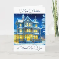 Personalized Christmas House on a Snowy Night   Card