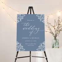 Elegant Dusty Blue Wedding Welcome Sign Vintage