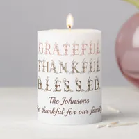 Boho Fall Grateful Thankful Blessed Thanksgiving Pillar Candle