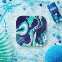  Blue Teal Ocean Swirls Marble Fluid Art Paper Plates