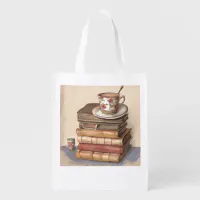 Old Antique Vintage Books and a Cup of Coffee Grocery Bag