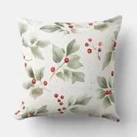 Holly and Berries Christmas Pattern Throw Pillow