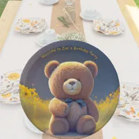 Teddy bear in a meadow, cute custom  paper plates