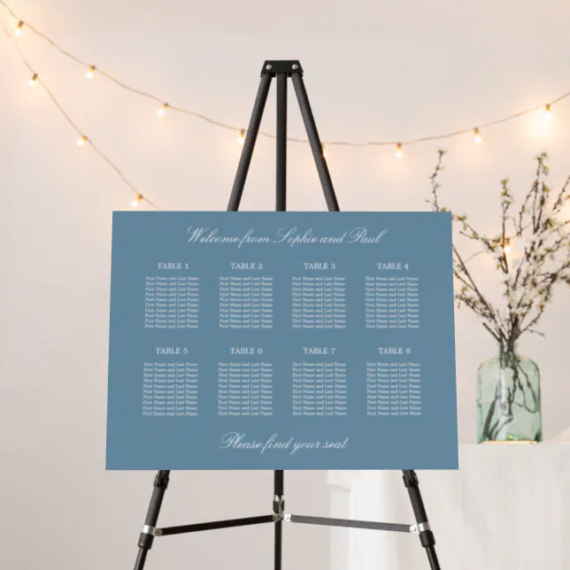 Dusty Blue 8 Table Wedding Seating Chart Foam Board