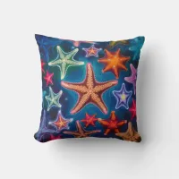 Cute funny colorful little Starfish in the sea  Throw Pillow